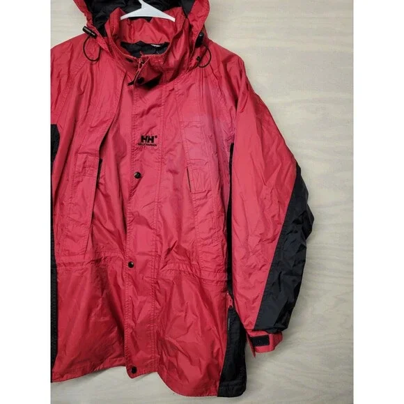 Helly Hansen Men's SZ M Coat Jacket Hooded Packable Outdoor Zip Pockets Red